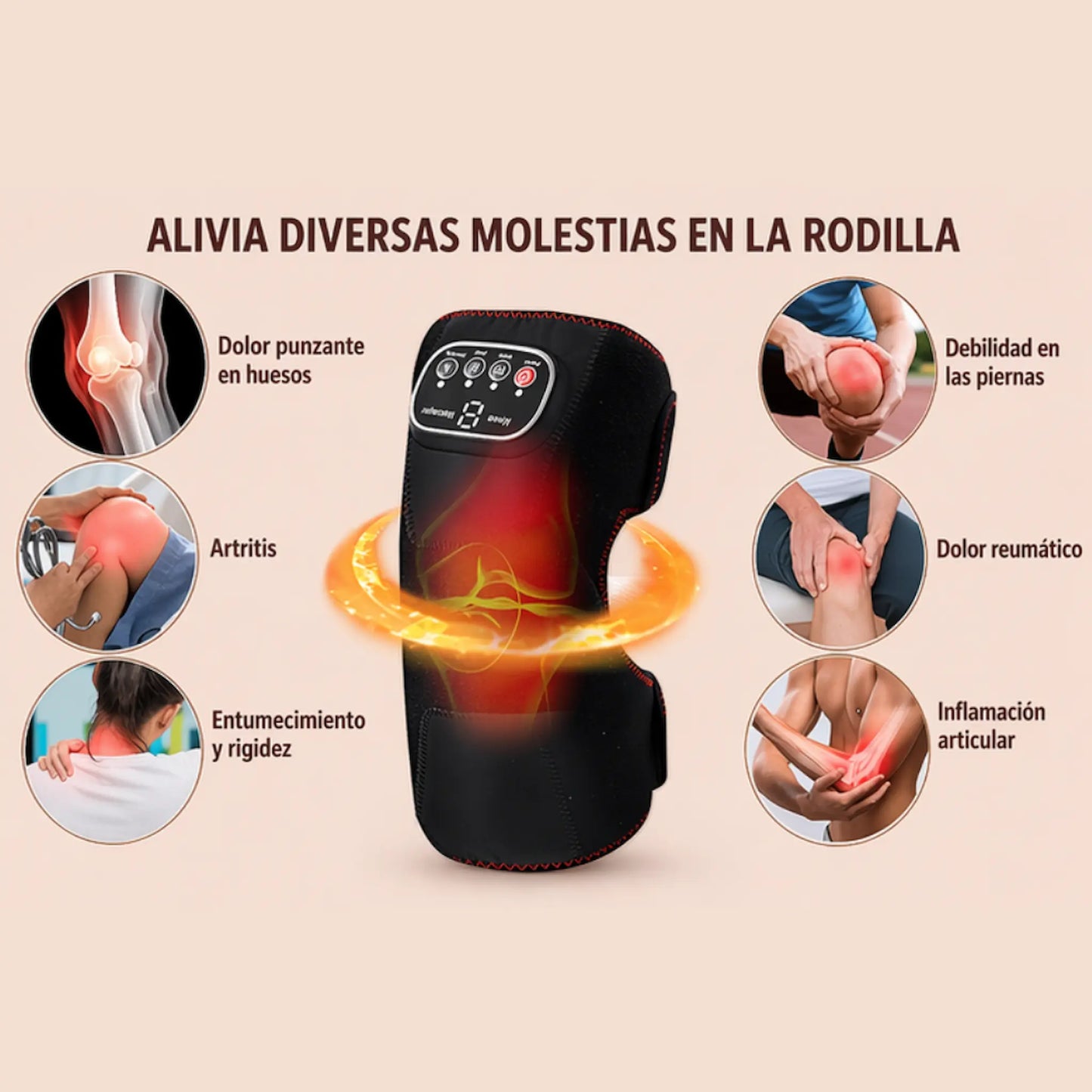 Rodillera Eléctrica Térmica y Masajeadora 6 en 1 – Alivio Inmediato del Dolor y Recuperación Muscular (Edición Inalámbrica)