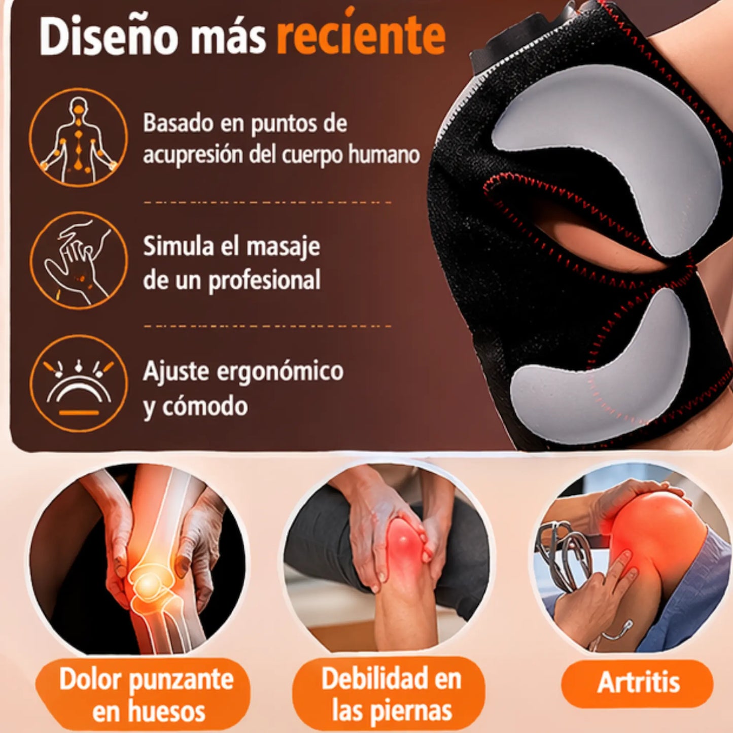 Rodillera Eléctrica Térmica y Masajeadora 6 en 1 – Alivio Inmediato del Dolor y Recuperación Muscular (Edición Inalámbrica)